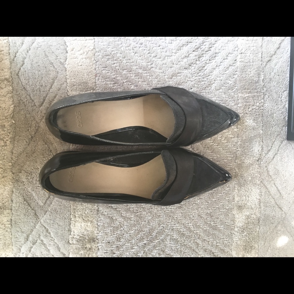Asos block heel pony loafers